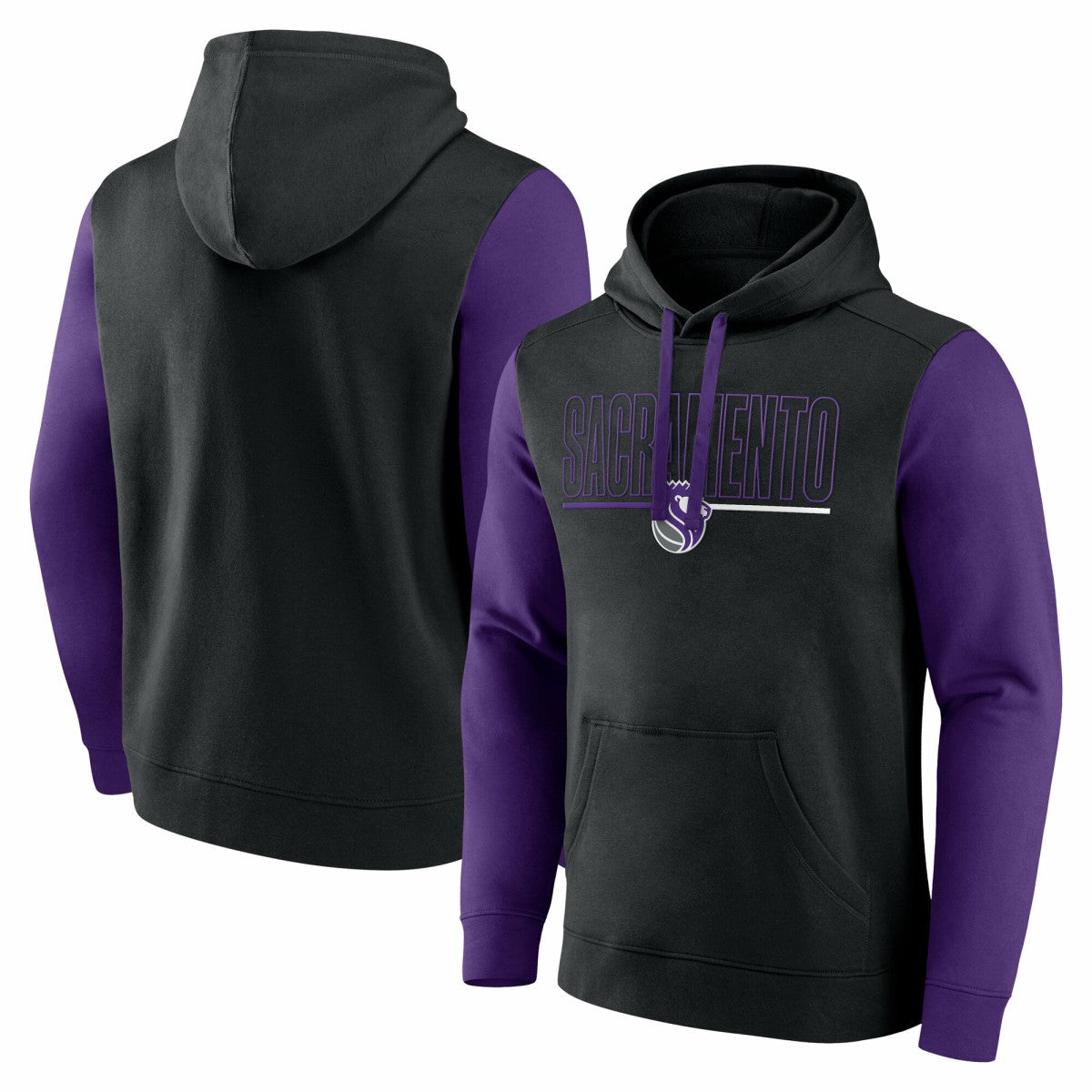 Sacramento Kings Logo Athletic Outline Colorblock Pullover Hoodie Black - NBA