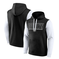 Brooklyn Nets Logo Athletic Outline Colorblock Pullover Hoodie Black - NBA