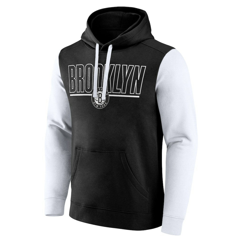 Brooklyn Nets Logo Athletic Outline Colorblock Pullover Hoodie Black - NBA