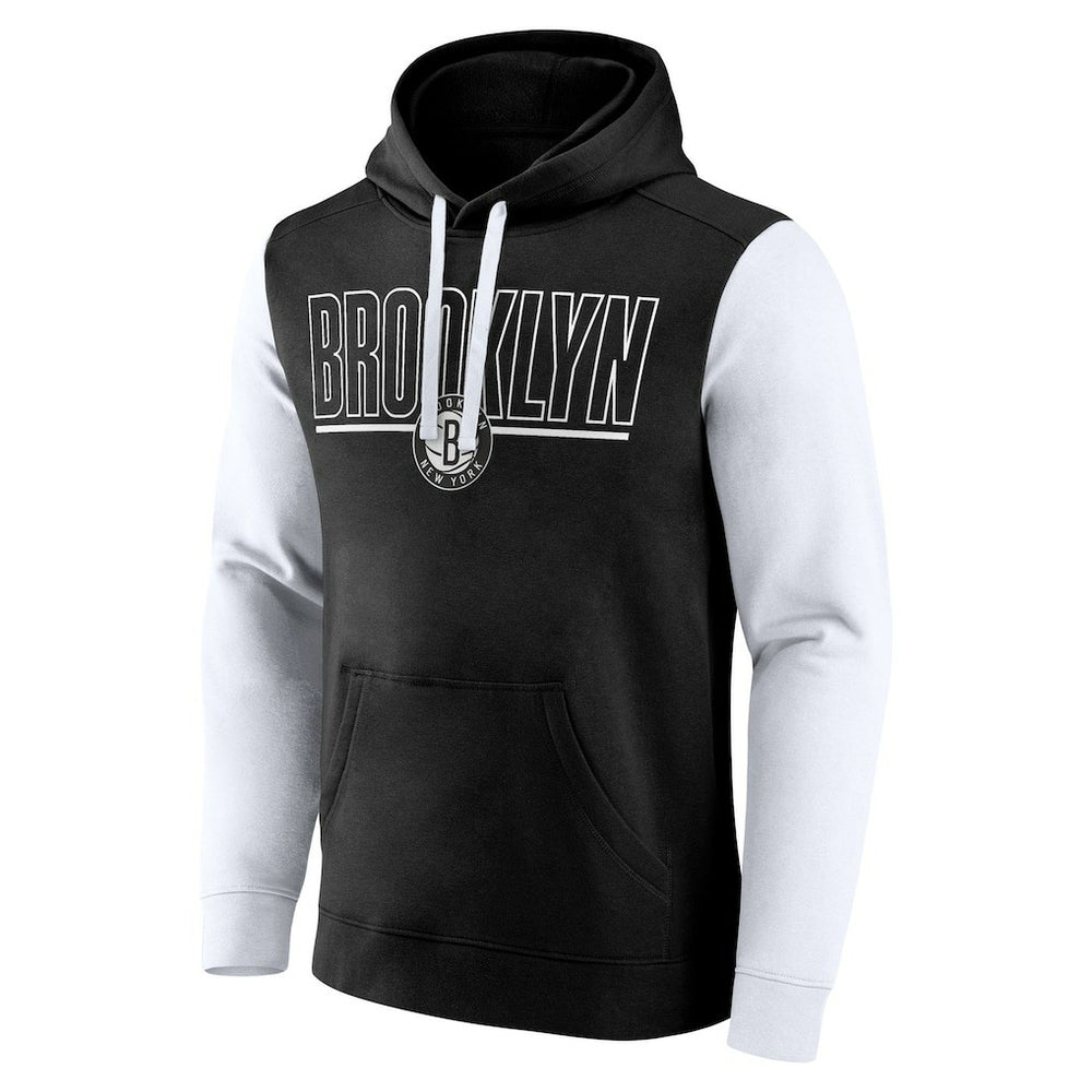Brooklyn Nets Logo Athletic Outline Colorblock Pullover Hoodie Black - NBA