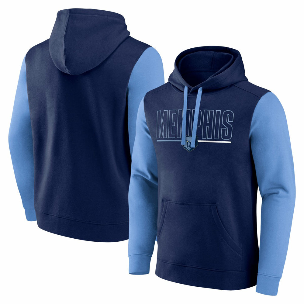 Memphis Grizzlies Logo Athletic Outline Colorblock Pullover Hoodie Navy - NBA