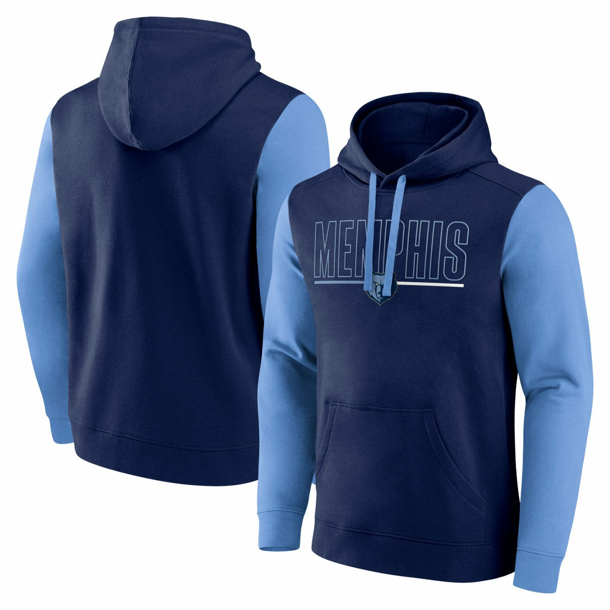 Memphis Grizzlies Logo Athletic Outline Colorblock Pullover Hoodie Navy - NBA
