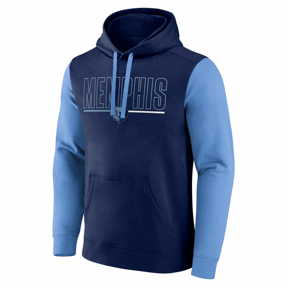 Memphis Grizzlies Logo Athletic Outline Colorblock Pullover Hoodie Navy - NBA