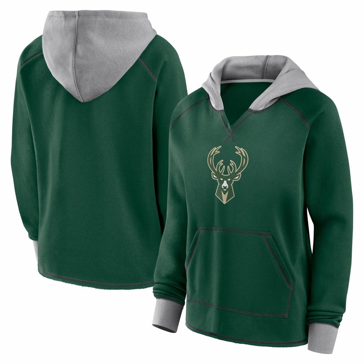 Milwaukee Bucks Logo Athletic Women's Boom Pullover Hoodie Hunter Green - NBA