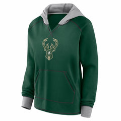 Milwaukee Bucks Logo Athletic Women's Boom Pullover Hoodie Hunter Green - NBA