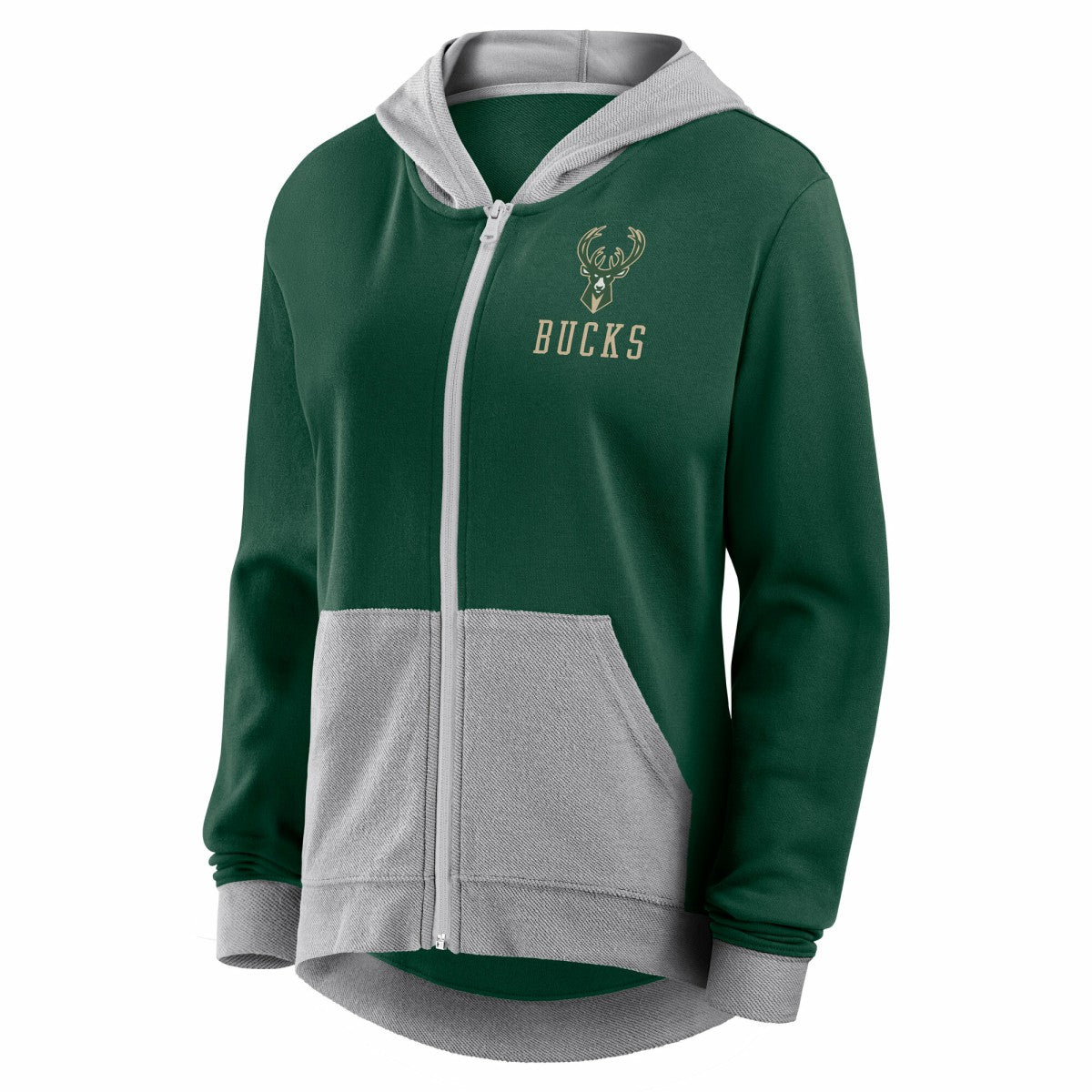 Milwaukee Bucks Logo Athletic Women's Hit It French Terry Full-Zip Hoodie Hunter Green - NBA