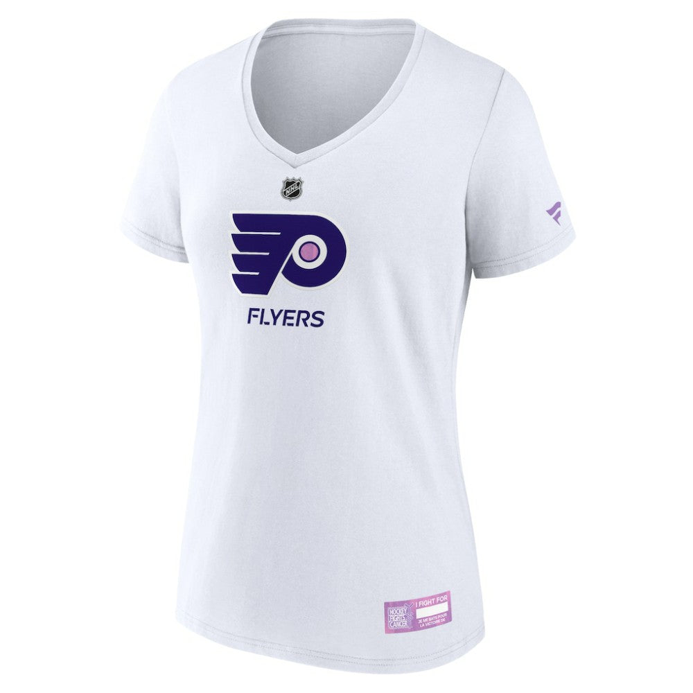 Philadelphia Flyers Fanatics Women's 2024 Hockey Fights Cancer V-Neck T-Shirt - White - NHL