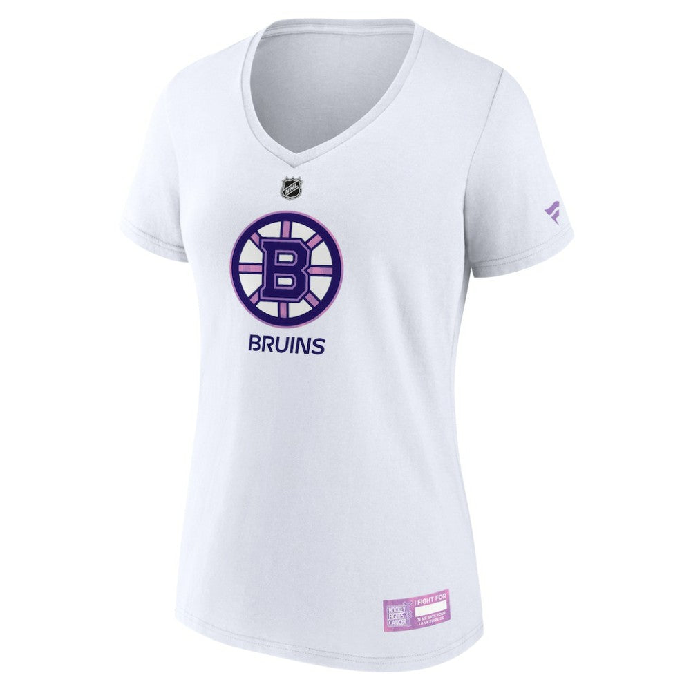 Boston Bruins Fanatics Women's 2024 Hockey Fights Cancer V-Neck T-Shirt - White - NHL
