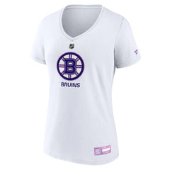 Boston Bruins Fanatics Women's 2024 Hockey Fights Cancer V-Neck T-Shirt - White - NHL