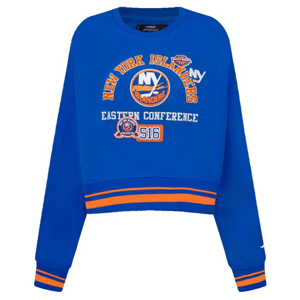 New York Islanders Pro Standard Women's Area Code Cropped Pullover Sweatshirt - Royal - NHL