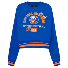 New York Islanders Pro Standard Women's Area Code Cropped Pullover Sweatshirt - Royal - NHL