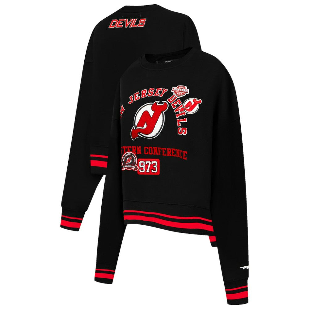New Jersey Devils Pro Standard Women's Area Code Cropped Pullover Sweatshirt - Black - NHL