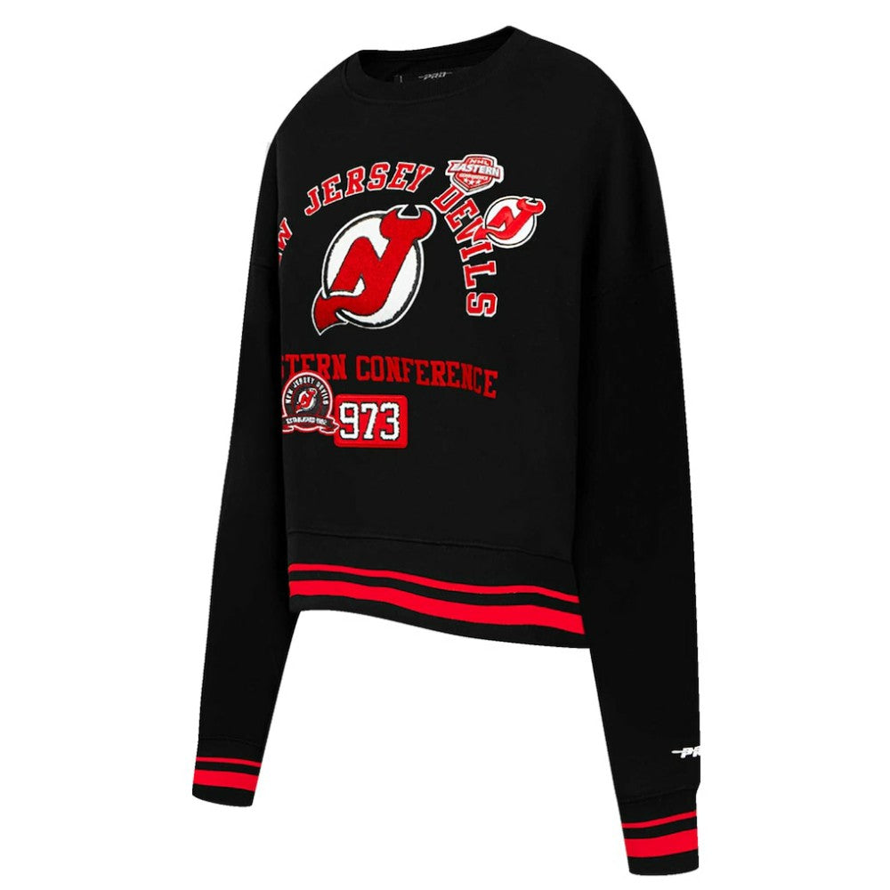 New Jersey Devils Pro Standard Women's Area Code Cropped Pullover Sweatshirt - Black - NHL