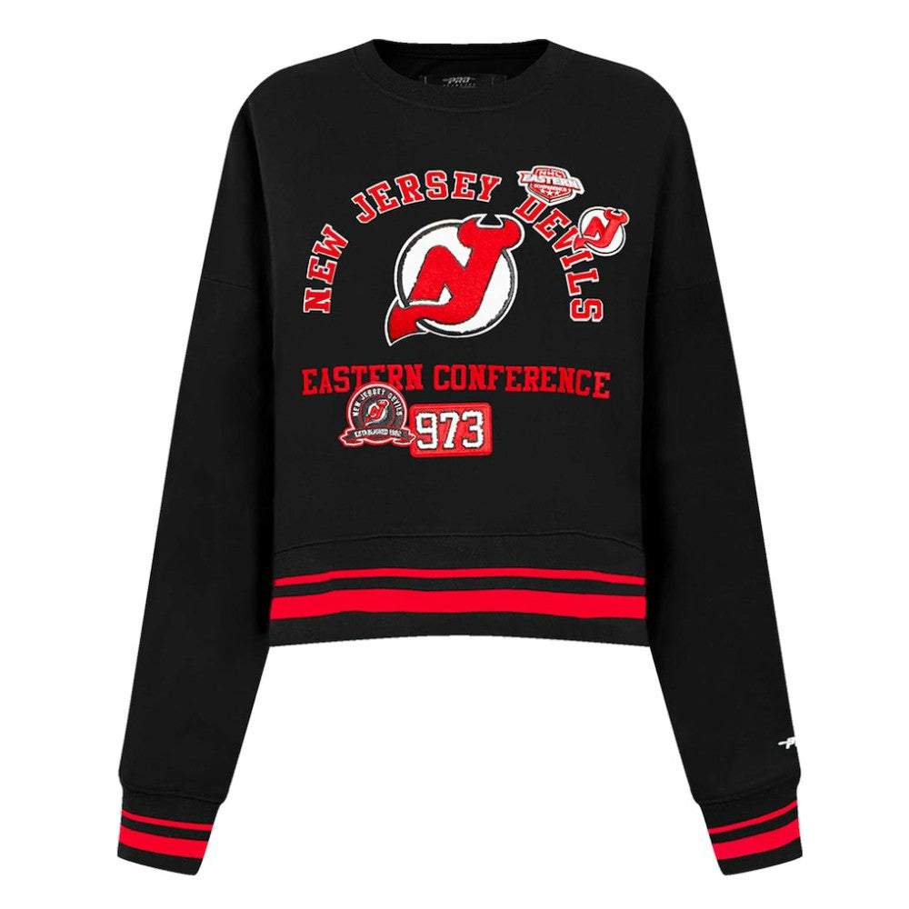 New Jersey Devils Pro Standard Women's Area Code Cropped Pullover Sweatshirt - Black - NHL