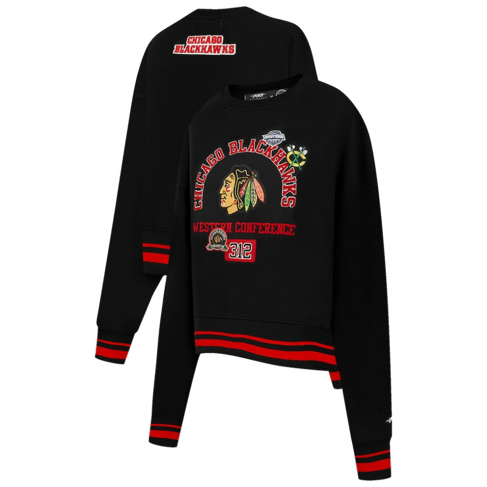 Chicago Blackhawks Pro Standard Women's Area Code Cropped Pullover Sweatshirt - Black - NHL