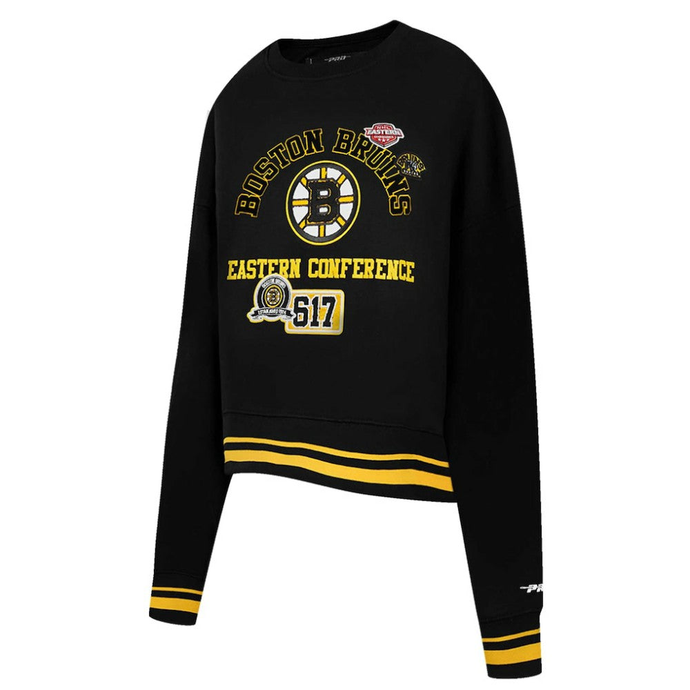 Boston Bruins Pro Standard Women's Area Code Cropped Pullover Sweatshirt - Black - NHL