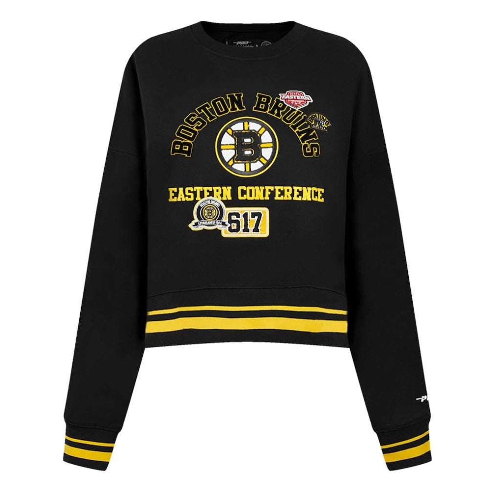 Boston Bruins Pro Standard Women's Area Code Cropped Pullover Sweatshirt - Black - NHL