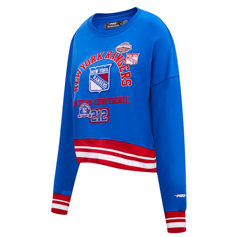 New York Rangers Pro Standard Women's Area Code Cropped Pullover Sweatshirt - Blue - NHL