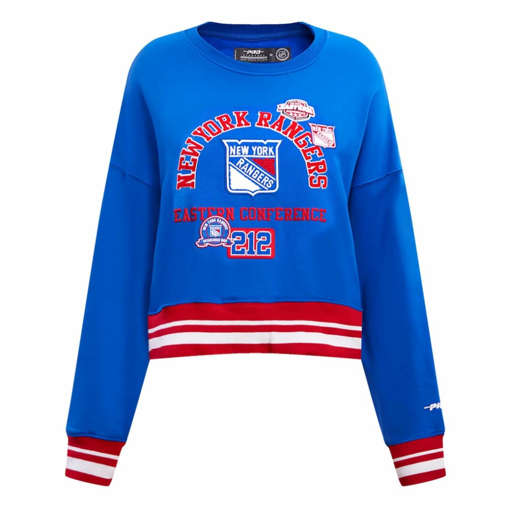 New York Rangers Pro Standard Women's Area Code Cropped Pullover Sweatshirt - Blue - NHL