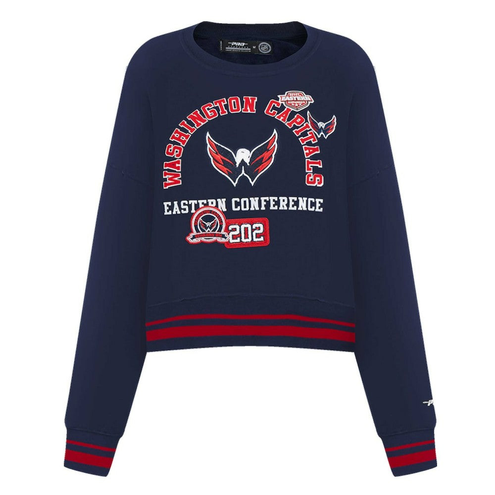 Washington Capitals Pro Standard Women's Area Code Cropped Pullover Sweatshirt - Navy - NHL