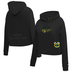 Chicago Blackhawks Pro Standard Women's Jewels Cropped Pullover Hoodie - Black - NHL