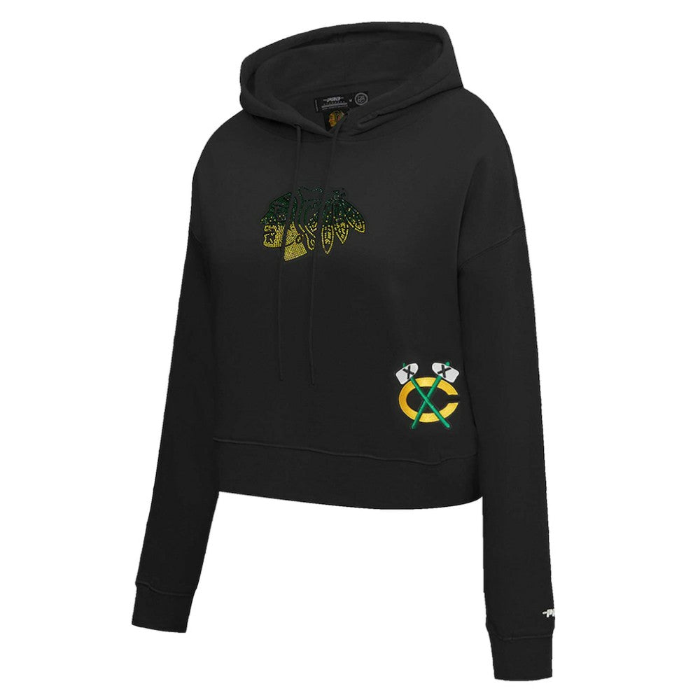 Chicago Blackhawks Pro Standard Women's Jewels Cropped Pullover Hoodie - Black - NHL