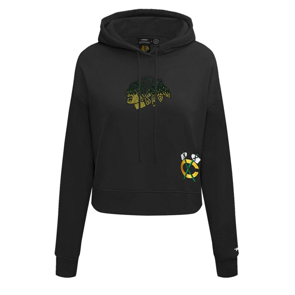 Chicago Blackhawks Pro Standard Women's Jewels Cropped Pullover Hoodie - Black - NHL