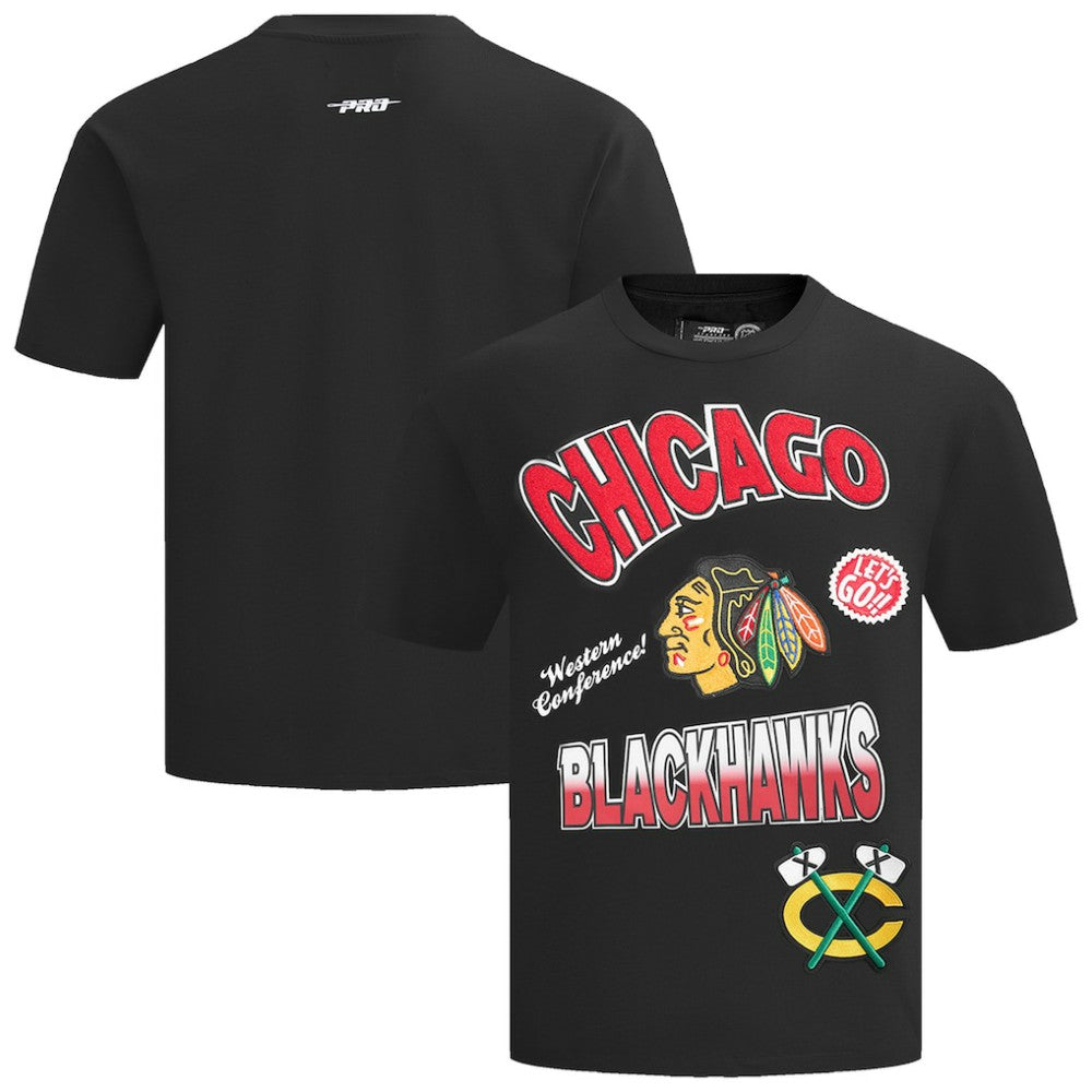 Chicago Blackhawks Pro Standard Turn It Up Dropped Shoulder T-Shirt - Black - NHL
