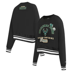 Milwaukee Bucks Pro Standard Women's Area Code Cropped Pullover Sweatshirt Black - NBA