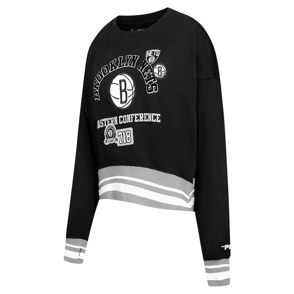 Brooklyn Nets Pro Standard Women's Area Code Cropped Pullover Sweatshirt Black - NBA