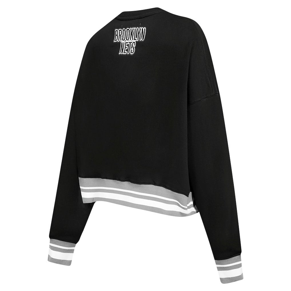 Brooklyn Nets Pro Standard Women's Area Code Cropped Pullover Sweatshirt Black - NBA
