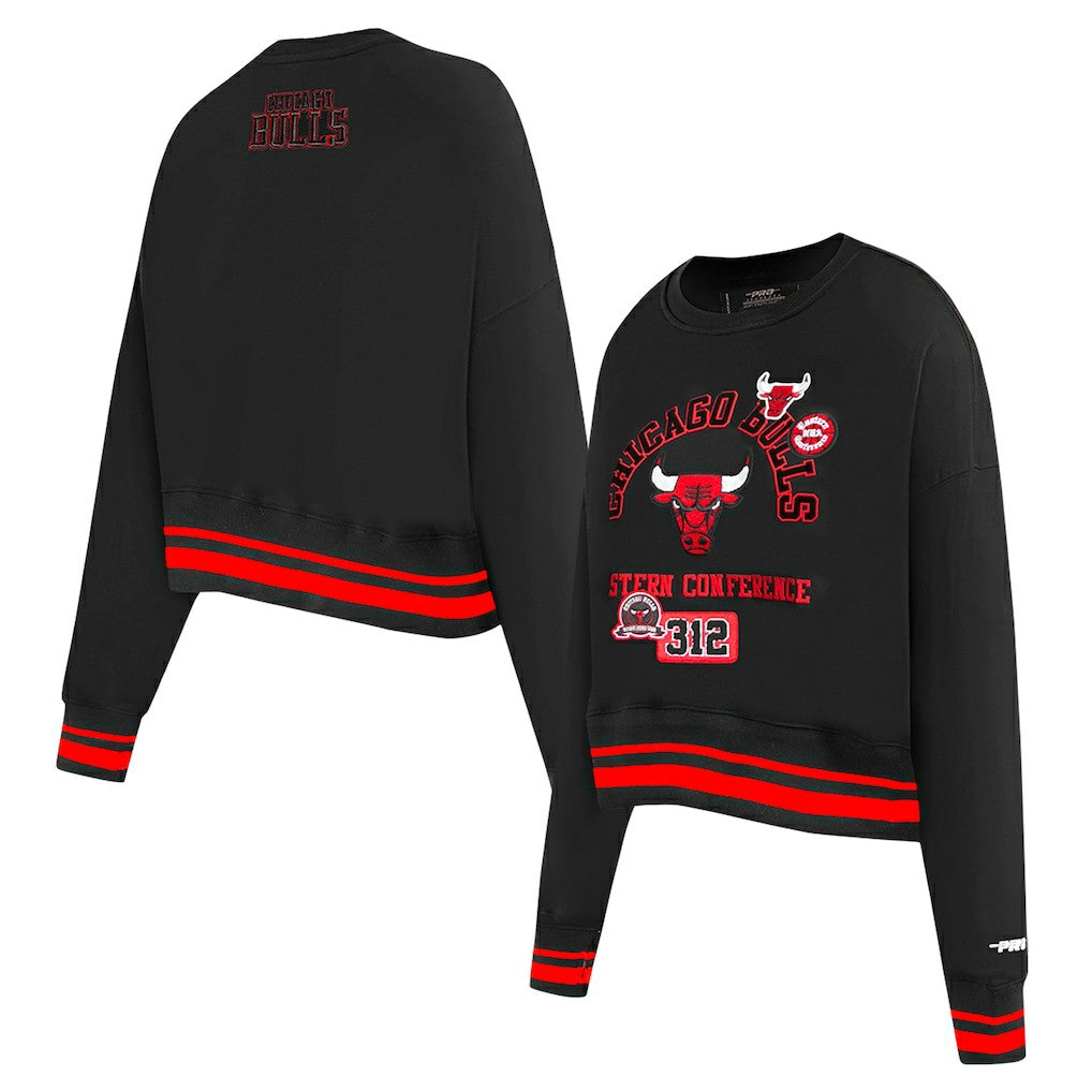 Chicago Bulls Pro Standard Women's Area Code Cropped Pullover Sweatshirt Black - NBA