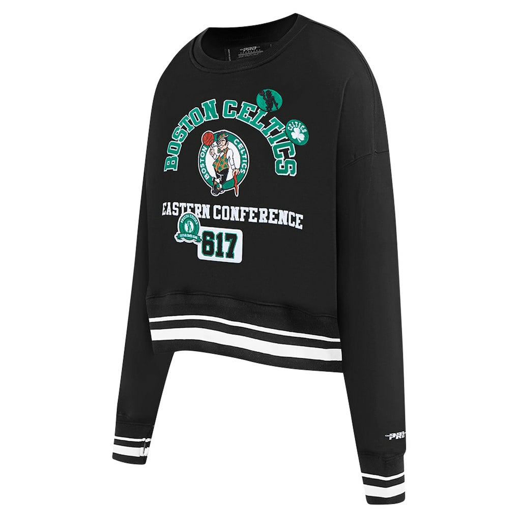 Boston Celtics Pro Standard Women's Area Code Cropped Pullover Sweatshirt Black - NBA
