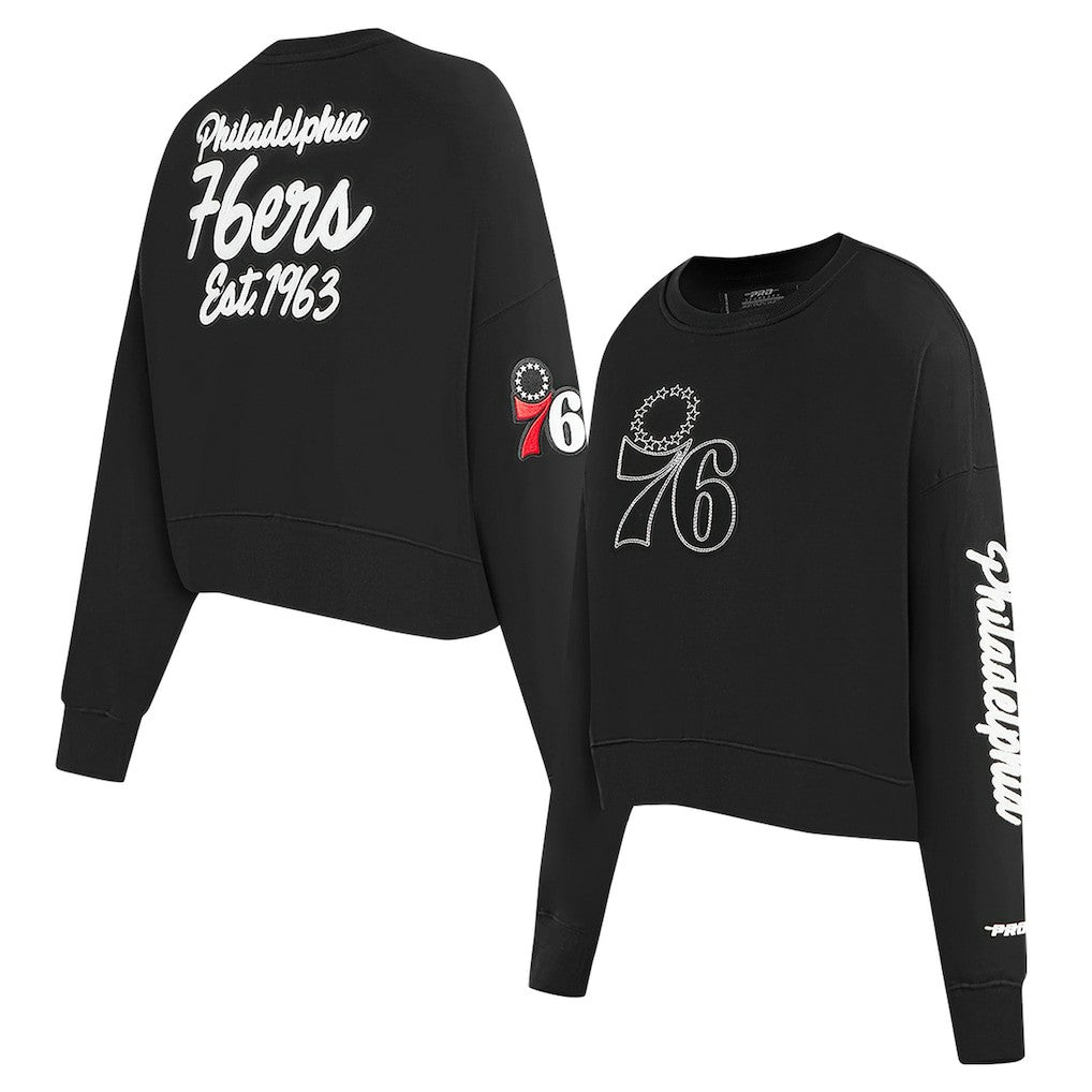Philadelphia 76ers Pro Standard Women's Paint The City Cropped Pullover Sweatshirt Black - NBA