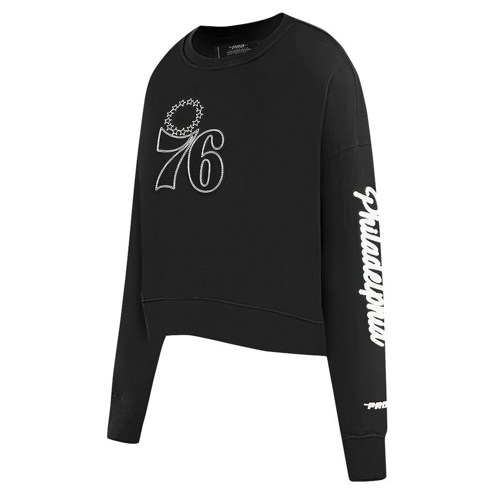 Philadelphia 76ers Pro Standard Women's Paint The City Cropped Pullover Sweatshirt Black - NBA
