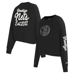 Brooklyn Nets Pro Standard Women's Paint The City Cropped Pullover Sweatshirt Black - NBA