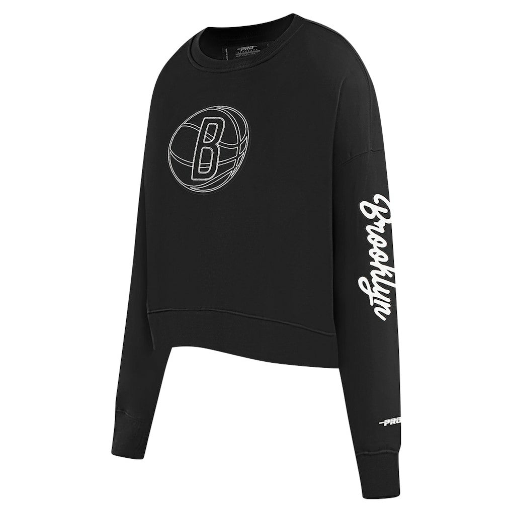 Brooklyn Nets Pro Standard Women's Paint The City Cropped Pullover Sweatshirt Black - NBA