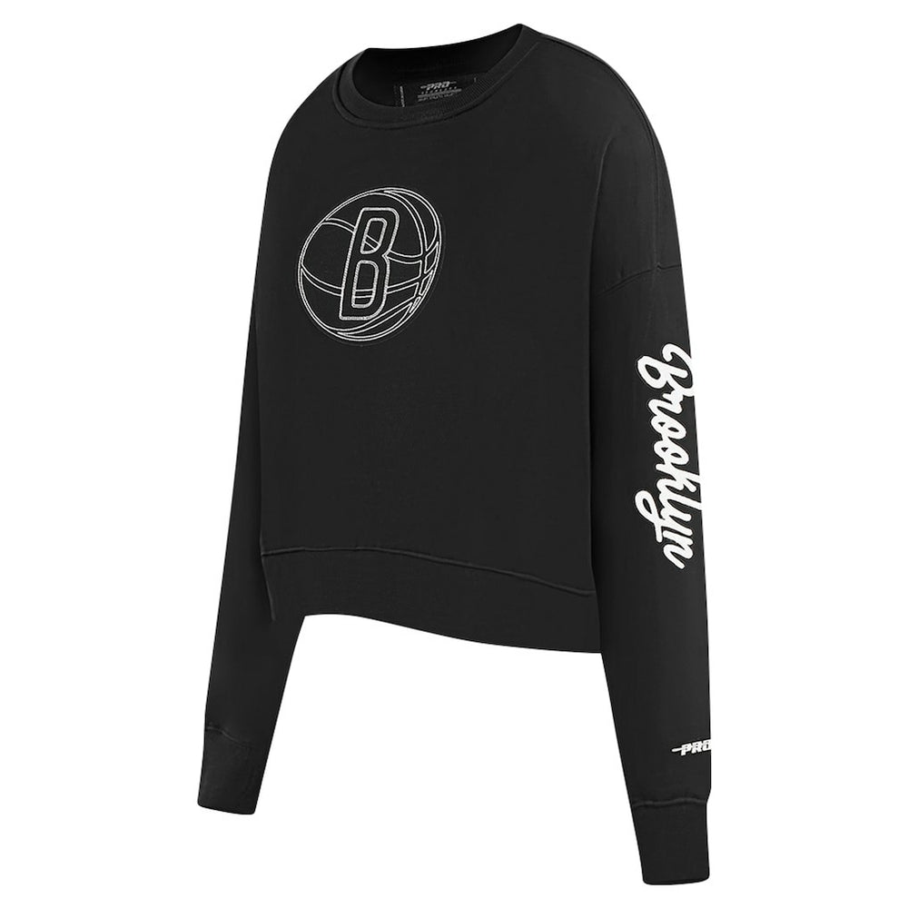 Brooklyn Nets Pro Standard Women's Paint The City Cropped Pullover Sweatshirt Black - NBA