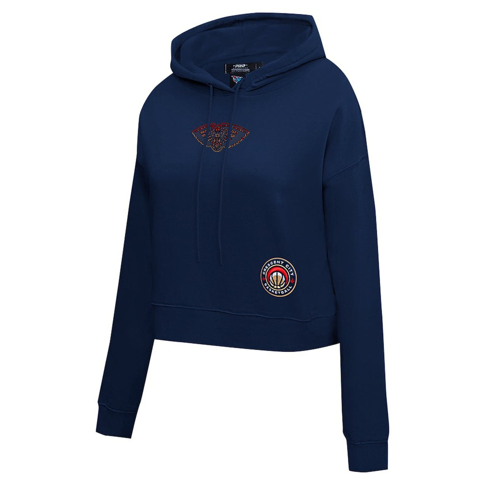 New Orleans Pelicans Pro Standard Women's Jewels Cropped Pullover Hoodie Navy - NBA
