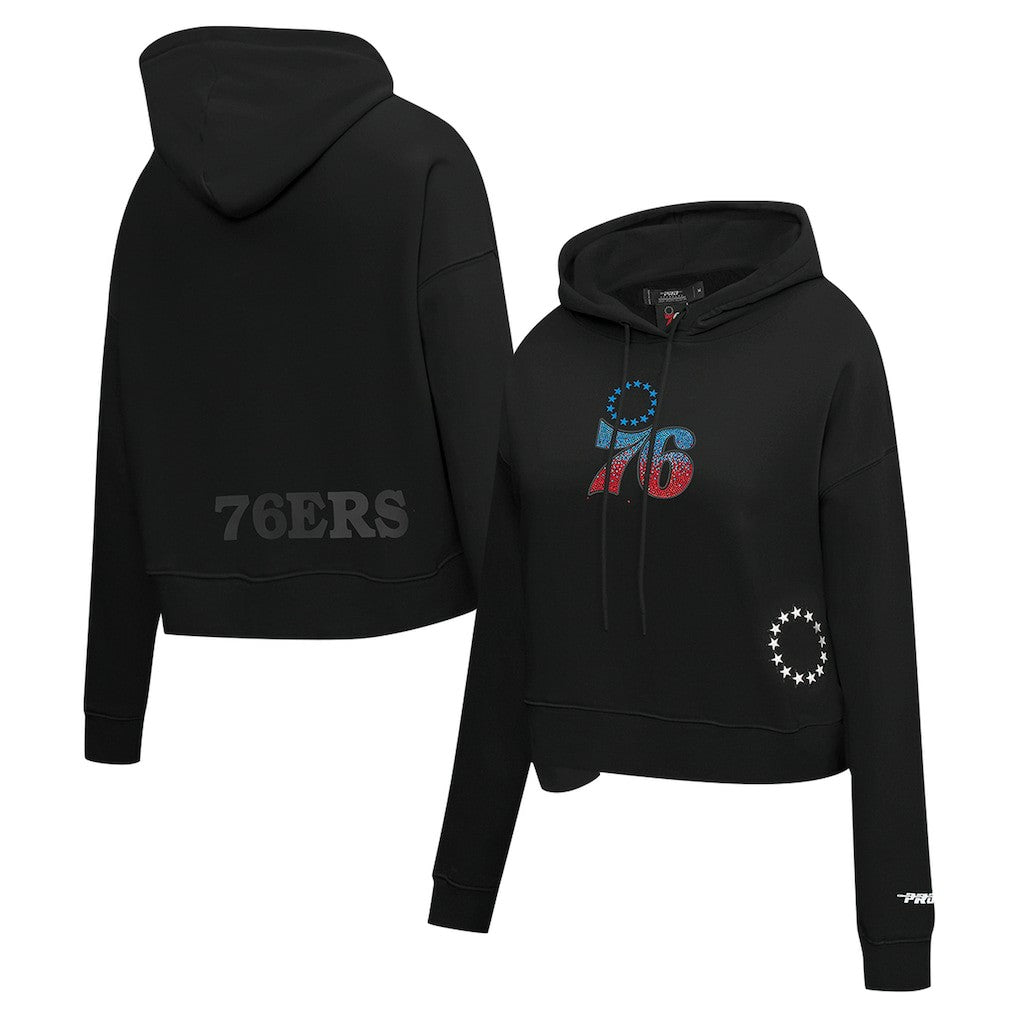 Philadelphia 76ers Pro Standard Women's Jewels Cropped Pullover Hoodie Black - NBA