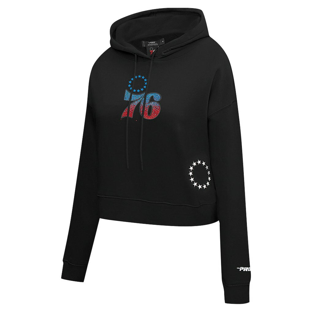 Philadelphia 76ers Pro Standard Women's Jewels Cropped Pullover Hoodie Black - NBA