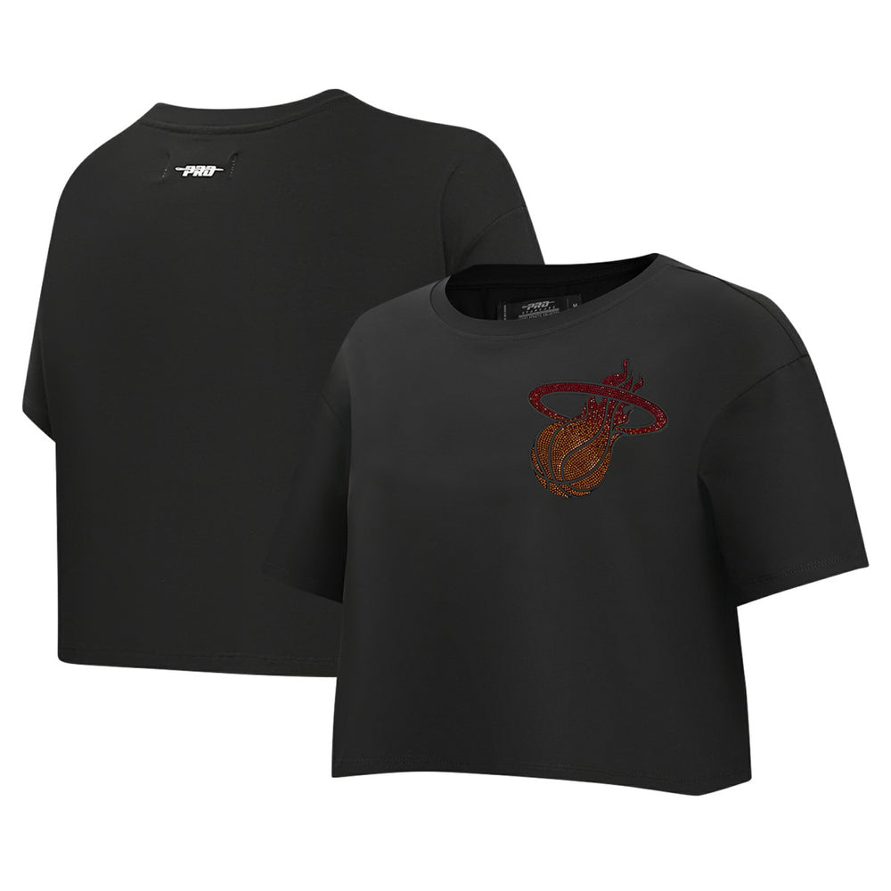 Miami Heat Pro Standard Women's Jewels Boxy Cropped T-Shirt Black - NBA