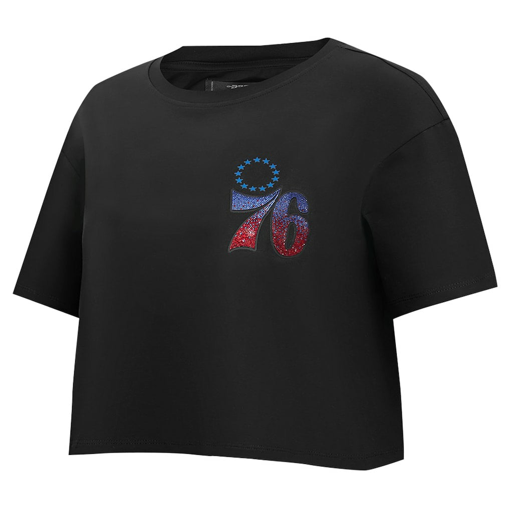 Philadelphia 76ers Pro Standard Women's Jewels Boxy Cropped T-Shirt Black - NBA