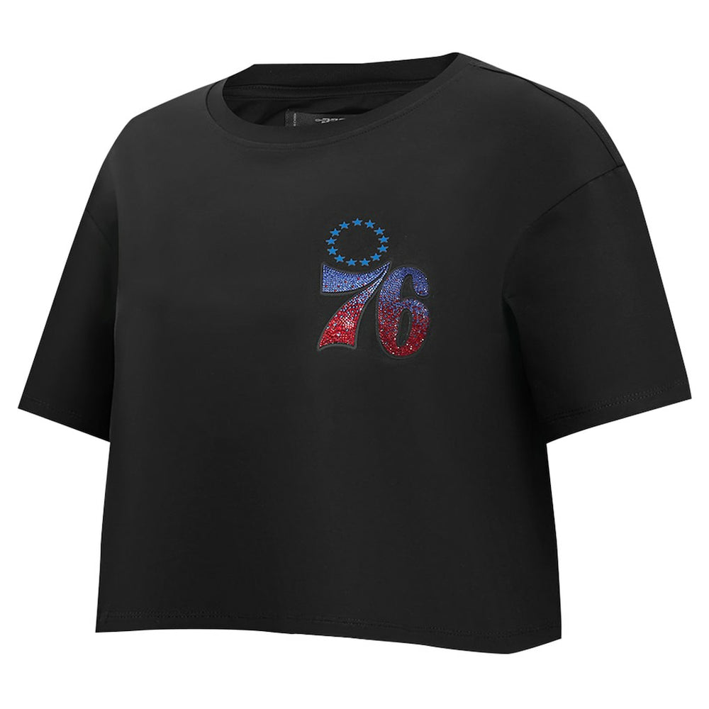 Philadelphia 76ers Pro Standard Women's Jewels Boxy Cropped T-Shirt Black - NBA