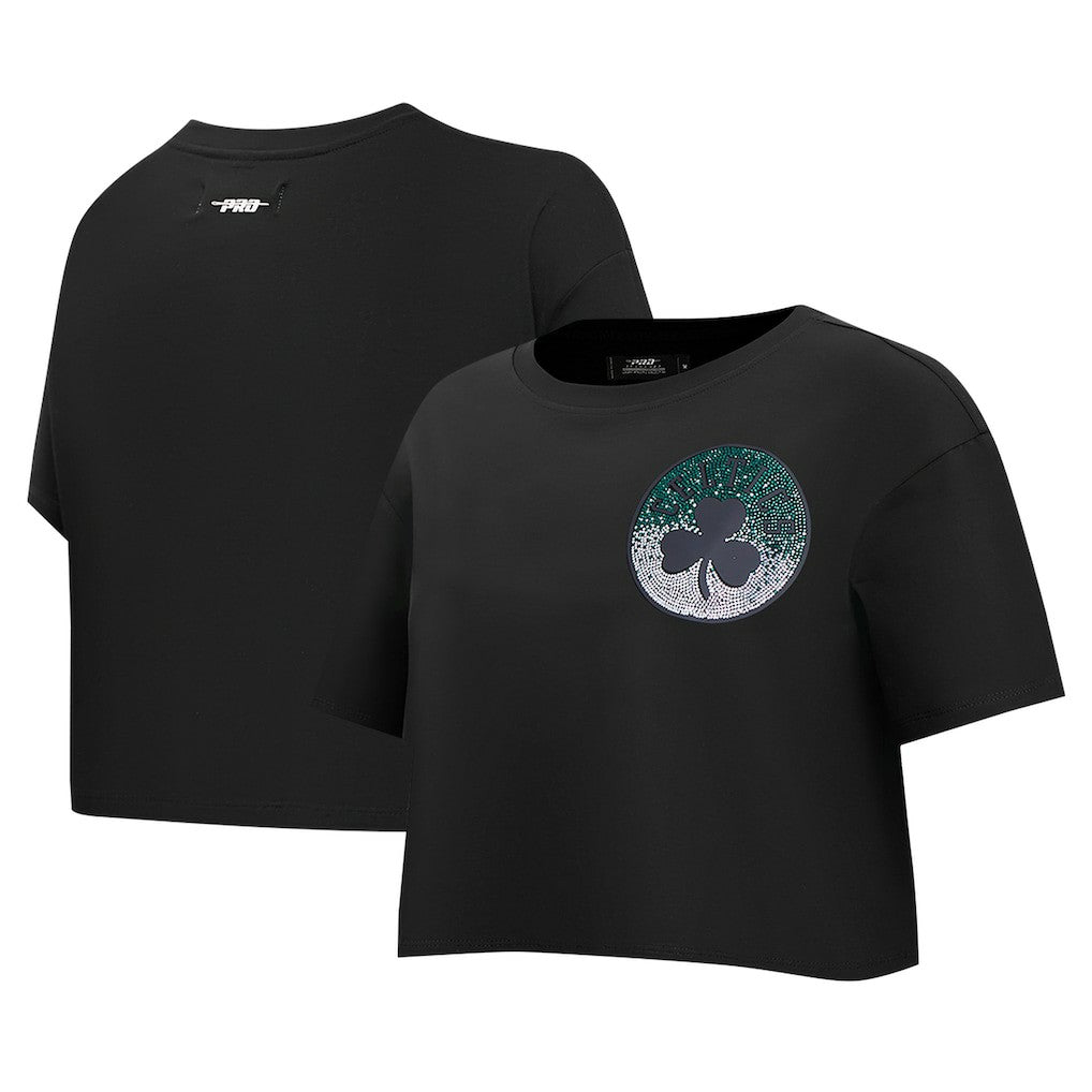 Boston Celtics Pro Standard Women's Jewels Boxy Cropped T-Shirt Black - NBA