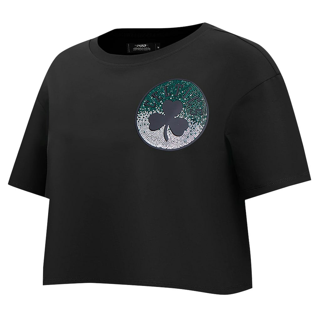 Boston Celtics Pro Standard Women's Jewels Boxy Cropped T-Shirt Black - NBA