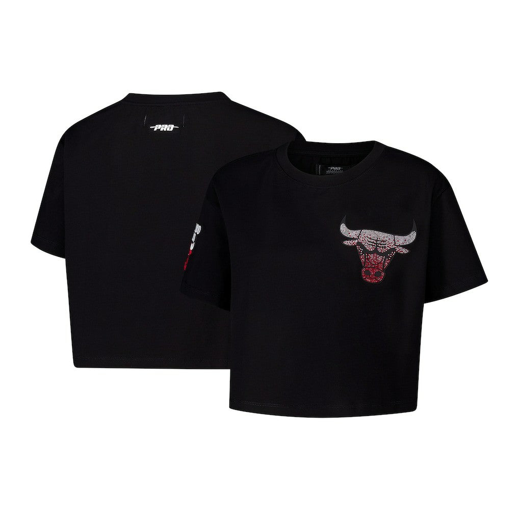 Chicago Bulls Pro Standard Women's Jewels Boxy Cropped T-Shirt Black - NBA