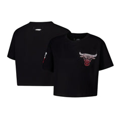 Chicago Bulls Pro Standard Women's Jewels Boxy Cropped T-Shirt Black - NBA