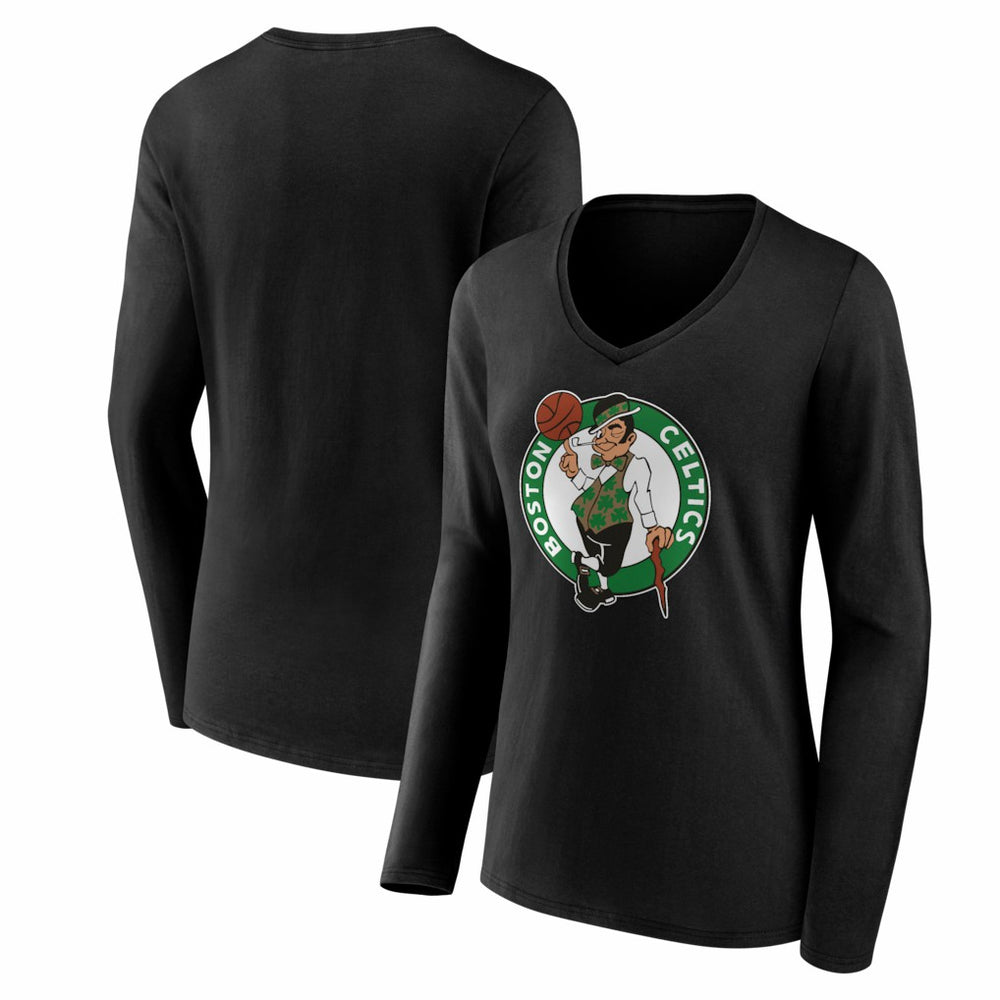 Boston Celtics Women's Primary Logo Long Sleeve V-Neck T-Shirt Black - NBA