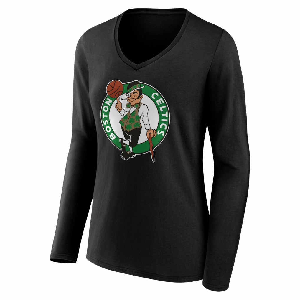 Boston Celtics Women's Primary Logo Long Sleeve V-Neck T-Shirt Black - NBA